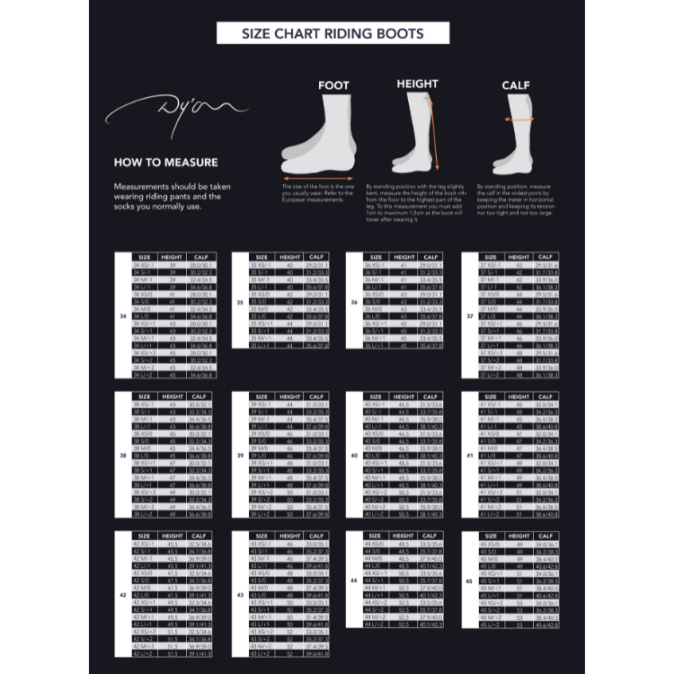 Bottes Dy'on Slim À Lacets Guide des tailles